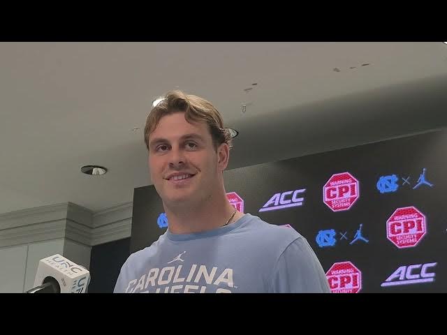 Video thumbnail for TEs coach Caleb Pickrell, LB Derek McDonald, center Christo Kelly and RB Benjamin Hall #UNC