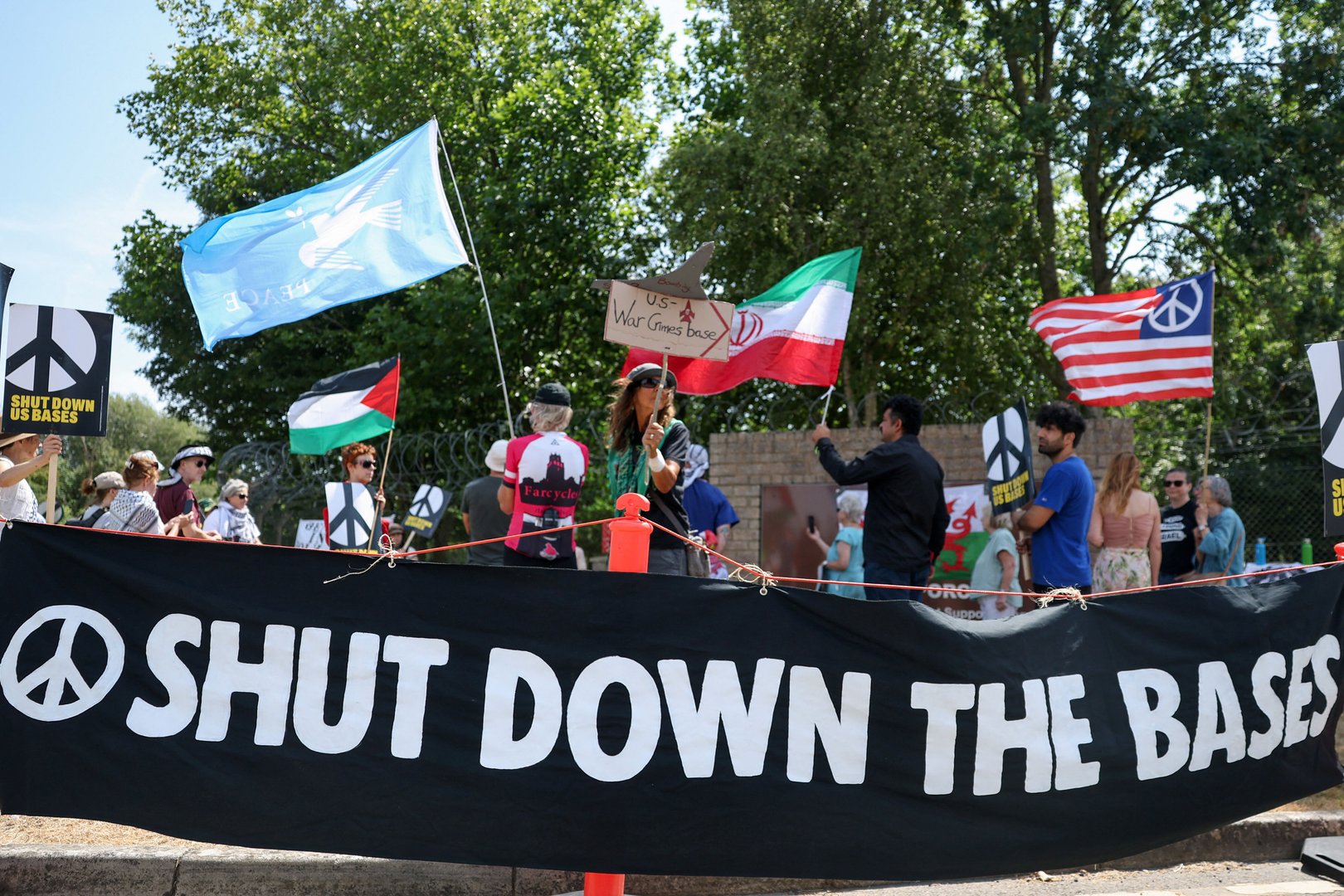 Video thumbnail for Anti-war protesters demand end to US use of UK airbase to strike Iran