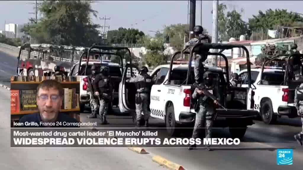 Video thumbnail for Dozens dead in Mexico violence after drug kingpin 'El Mencho' killed