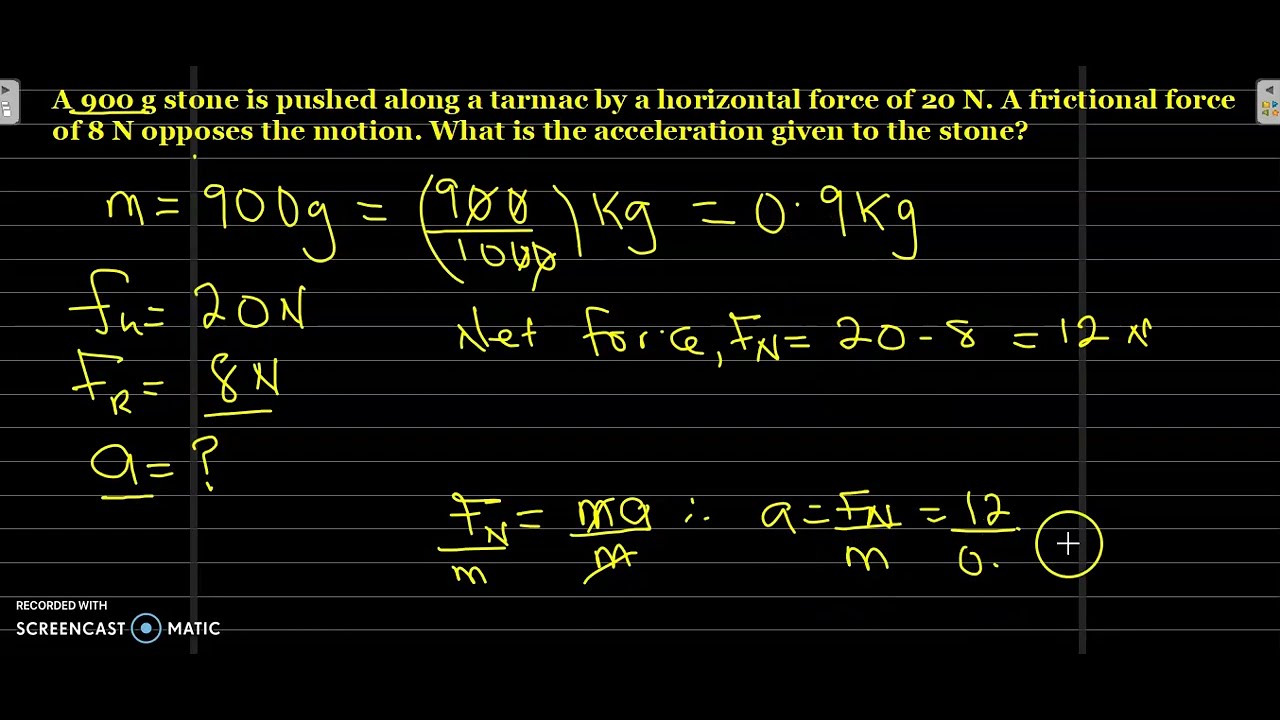 'Video thumbnail for Newton's second law of motion practice problems'