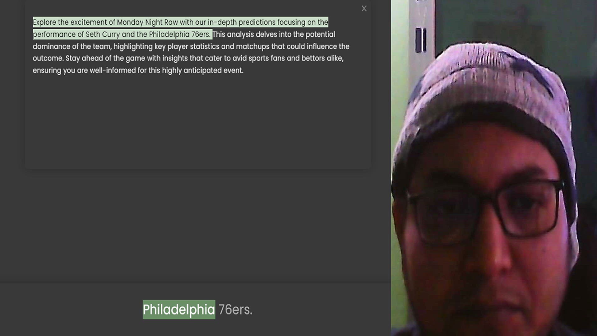 Video thumbnail for Explore the excitement of Monday Night Raw with our in-depth predictions focusing on the performance of Seth Curry and the Philadelphia 76ers. This analysis delves into the potential dominance of the team, highlighting key player statisti