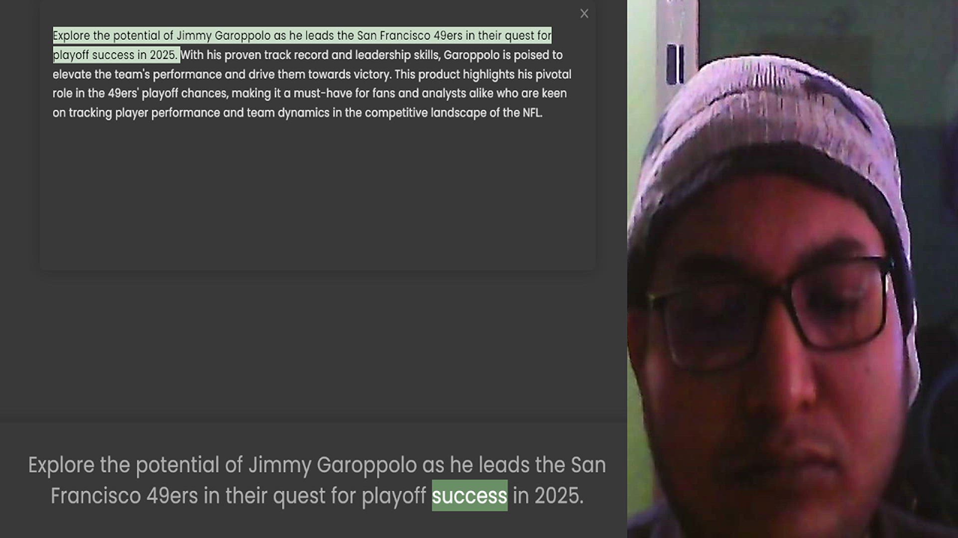 Video thumbnail for Explore the potential of Jimmy Garoppolo as he leads the San Francisco 49ers in their quest for playoff success in 2025. With his proven track record and leadership skills, Garoppolo is poised to elevate the team's performance and drive t