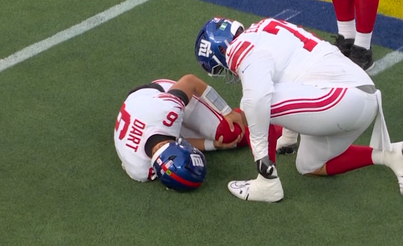 Video thumbnail for Jaxson Dart's knee injury is still being evaluated, Giants coach John Harbaugh says