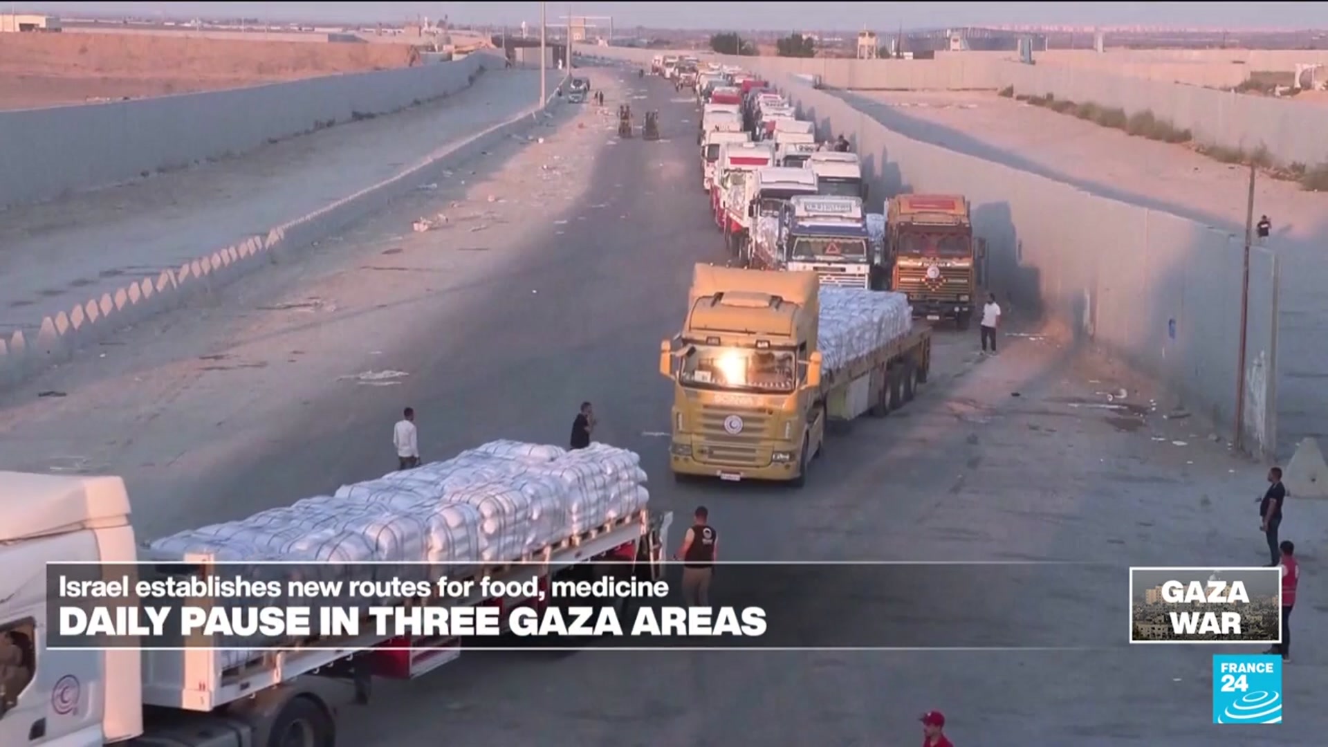 'Video thumbnail for Israel announces daily pauses in Gaza fighting as aid airdrops begin'
