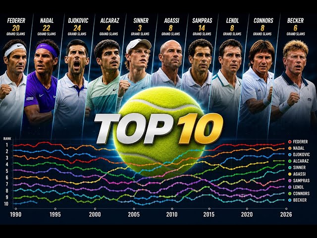 Video thumbnail for ATP 남자 테니스 역사상 세계 1위 랭킹 변화 (1990-2026)