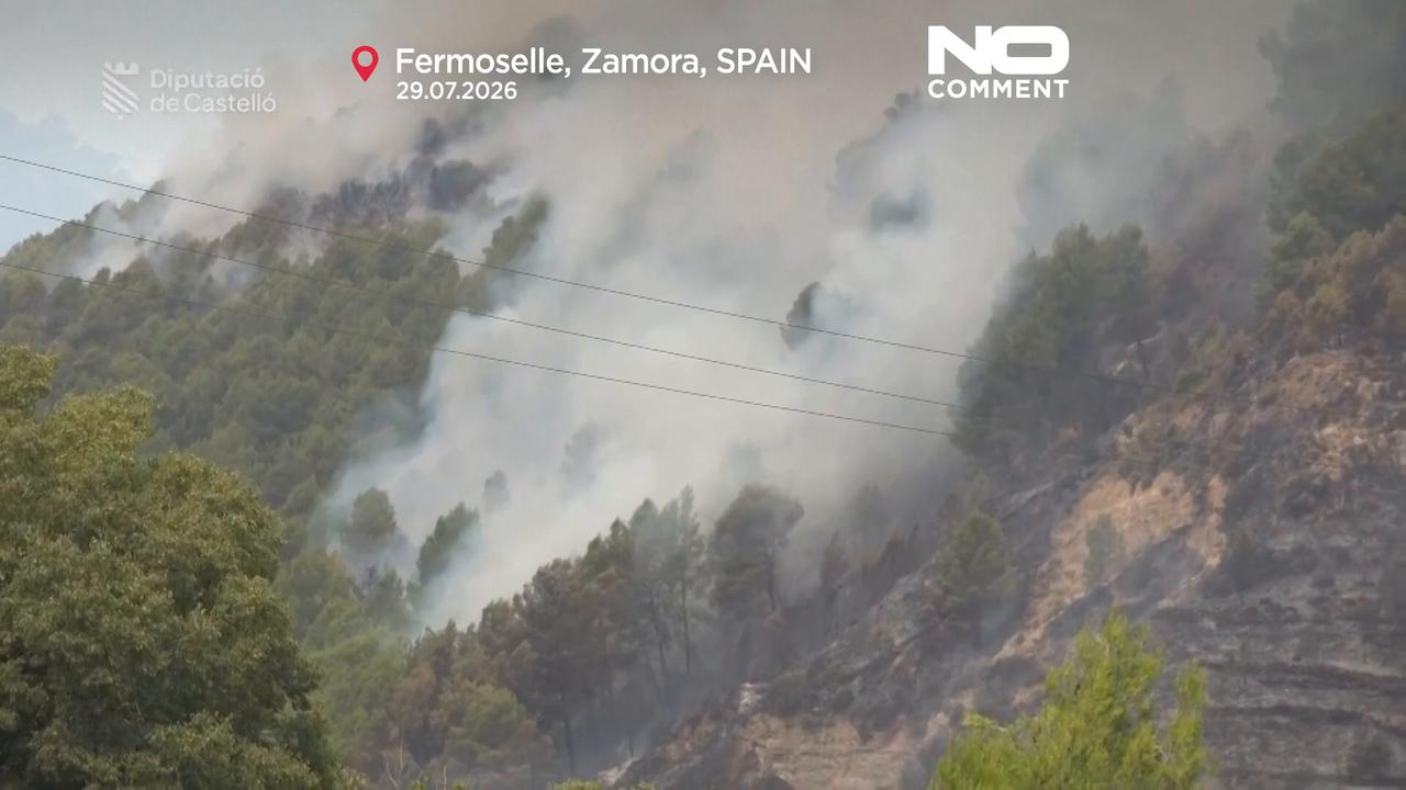 Video thumbnail for Drone footage captures massive Castellon wildfire in eastern Spain