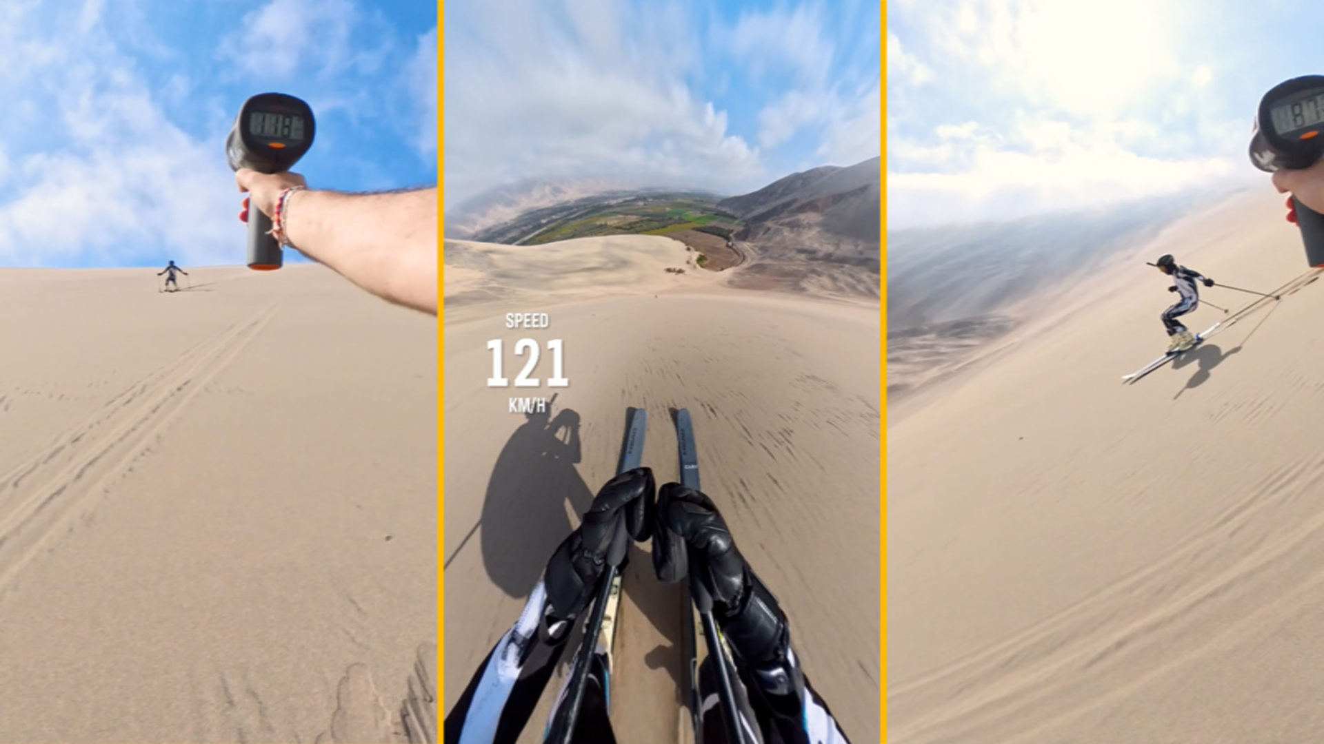Video thumbnail for Fastest sand skiing  121 km/h (75 mph) by Mahe Freydier