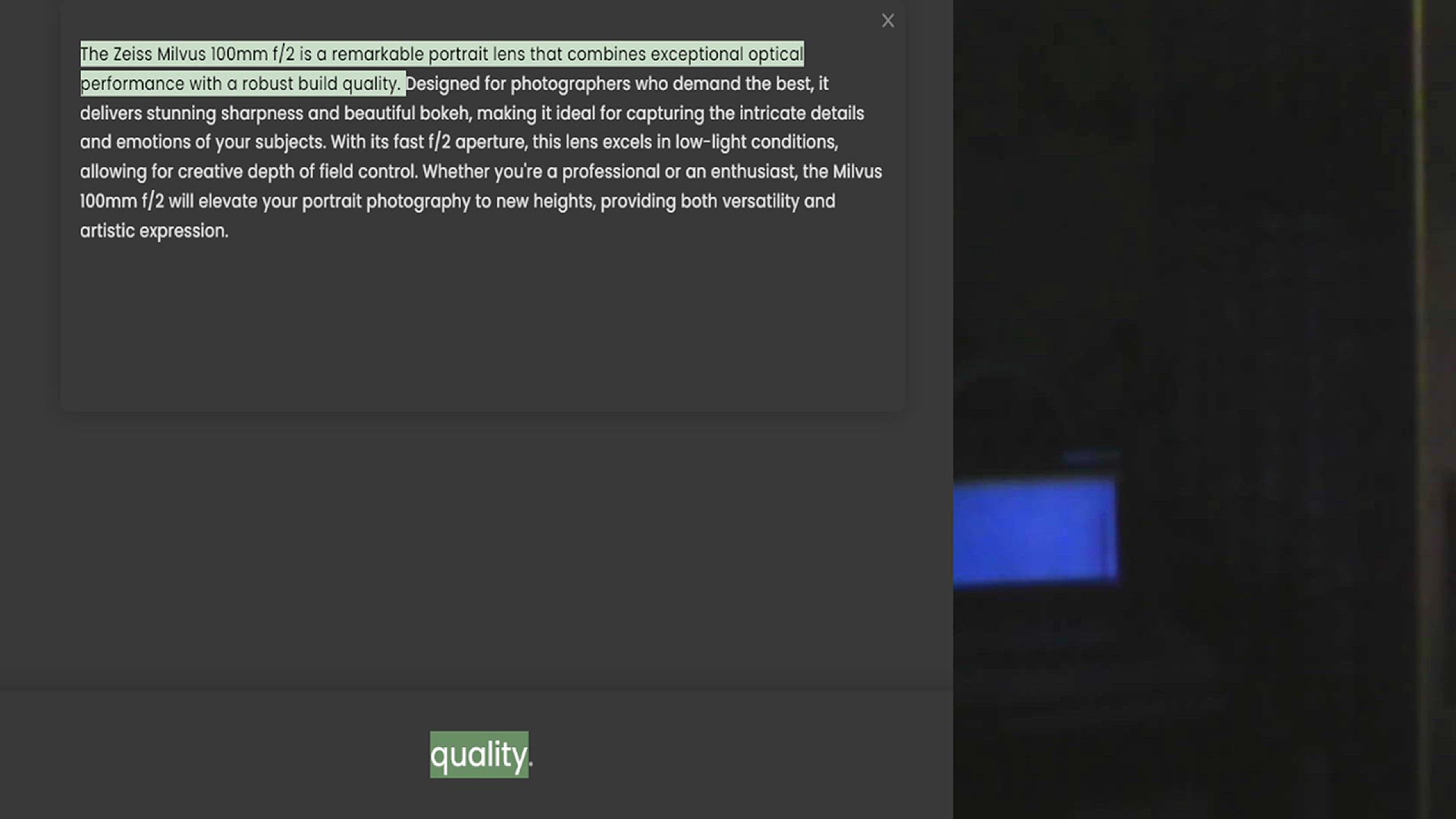 Video thumbnail for The Zeiss Milvus 100mm f2 is a remarkable portrait lens that combines exceptional optical performance with a robust build quality. Designed for photographers who demand the best, it delivers stunning sharpness and beautiful bokeh, making