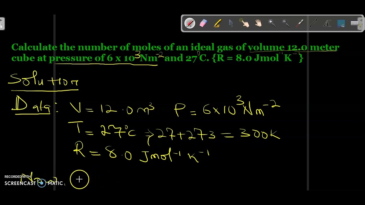 'Video thumbnail for Calculate the number of moles using ideal gas law ( PV = nRT )'