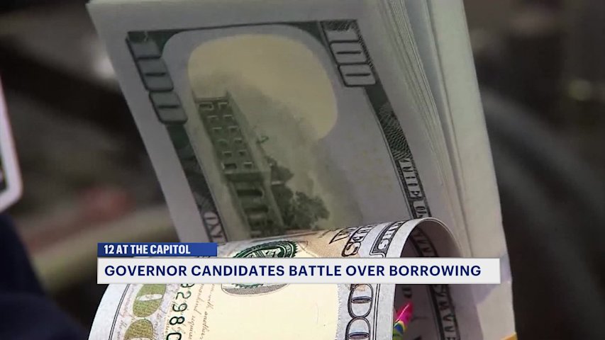 Video thumbnail for Battle over borrowing: Gov. Lamont and Republican challenger clash over spending