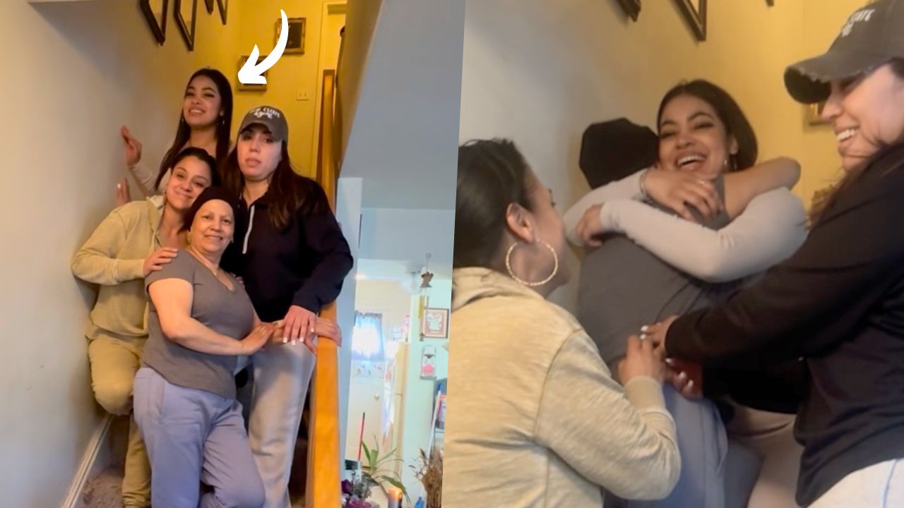 Video thumbnail for Daughter Photobombs Mom To Surprise Her With News She's Moved Home After Four Years Apart