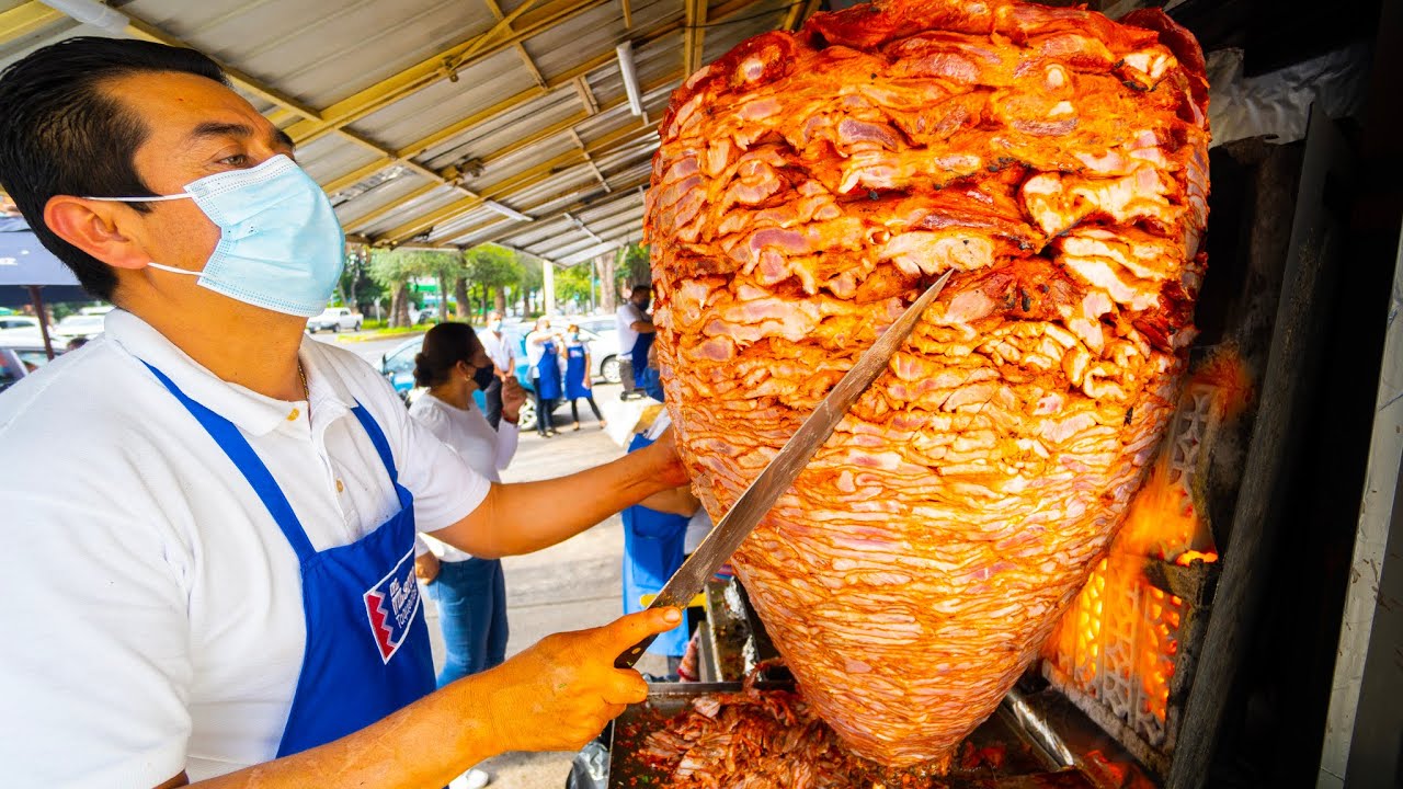 Video thumbnail for Mexico City Street Food KING of TACOS AL PASTOR in MEXICO! CDMX Street Food w/ @PelucheTorres