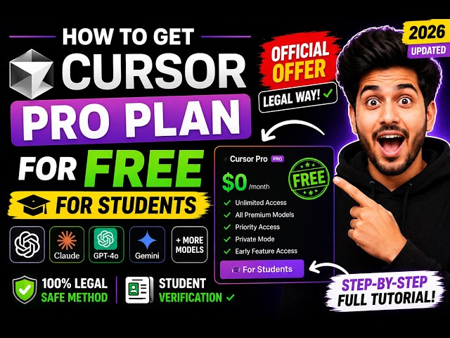 Video thumbnail for How to Get Cursor Pro Plan For FREE For Students Official Offer Legal Way in 2026