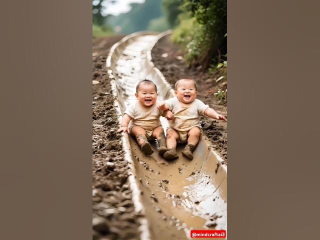 Video thumbnail for Two Little Babies Enjoying Ride with Mud Looks Dirty but Cute | Funny Moment #funny #cute #cutebaby