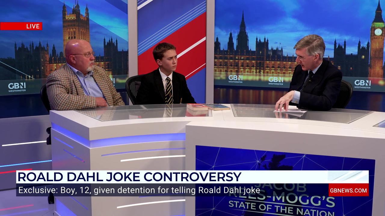 Video thumbnail for Jacob Rees-Mogg staggered as 12-year-old accuses teachers of 'bullying' him in Roald Dahl free speech row