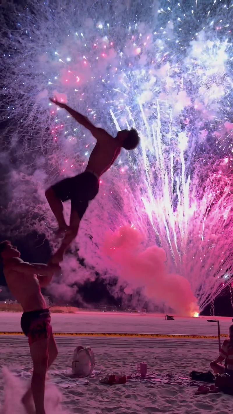 Video thumbnail for Beach Fireworks Flip under a Sky of Sparks