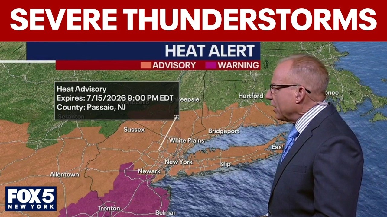 Video thumbnail for Severe thunderstorm warning, air quality alert for NYC