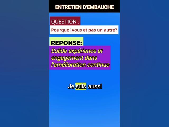 Video thumbnail for Comment répondre à la question d'entretien d'embauche : "Pourquoi vous et pas un autre ?" #Exemple 3