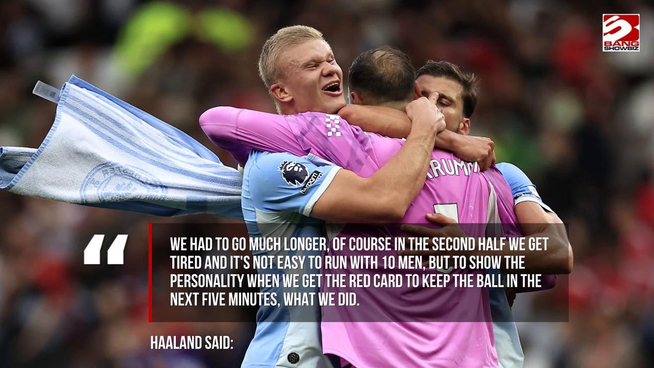 Video thumbnail for Erling Haaland hails Man City's 'personality and character' following battling derby win