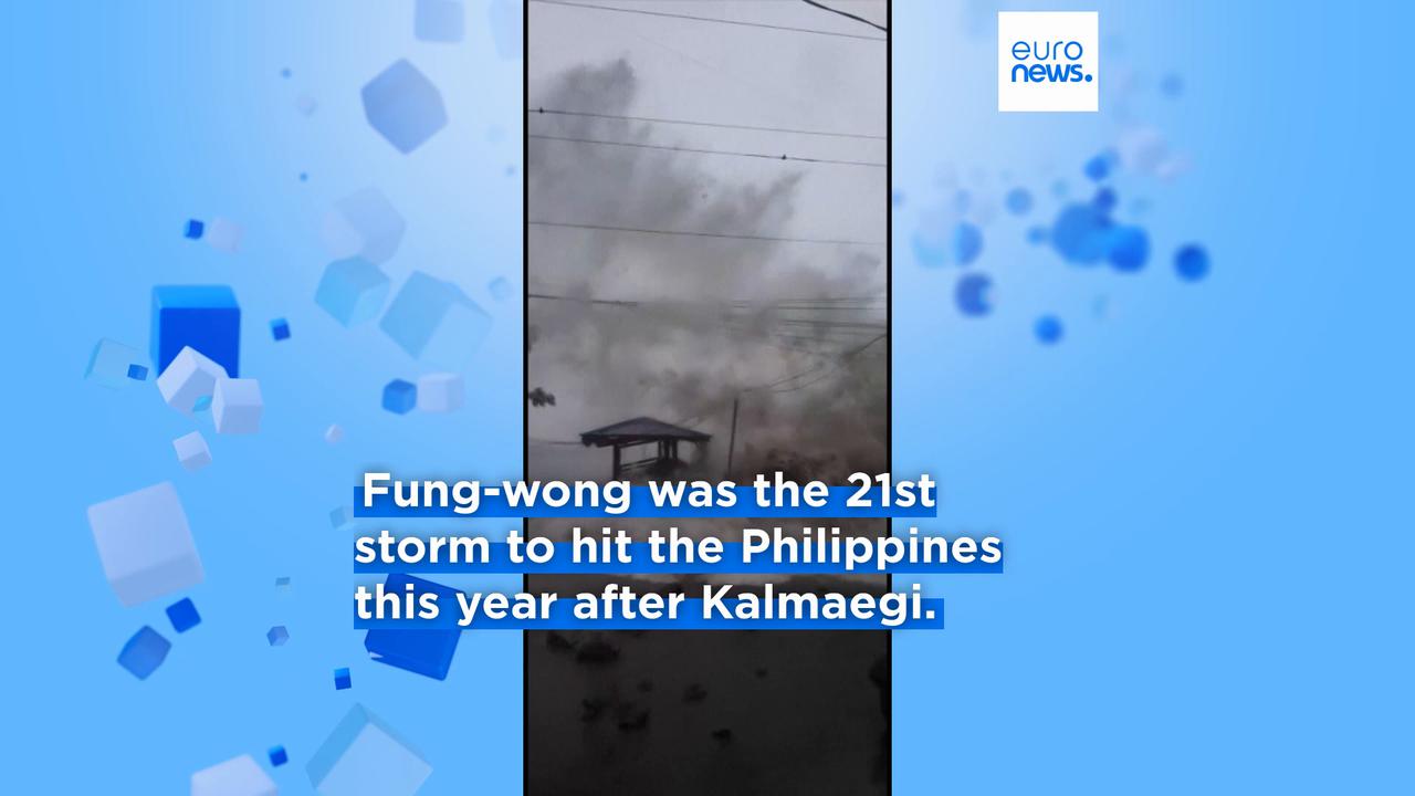 'Video thumbnail for Super typhoon Fung-wong leaves four dead and 1.4 million evacuated as it hits the Philippines'