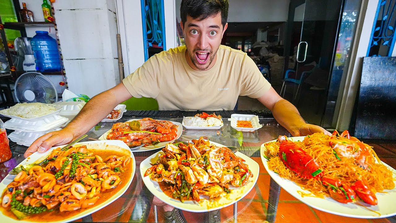 Video thumbnail for Cambodian Street Food Tour!! CRAZY KHMER SEAFOOD + Duck Egg Cake in Kampot, Cambodia!
