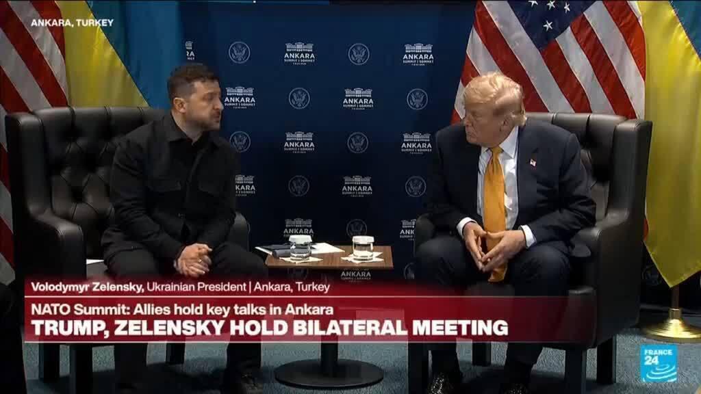 Video thumbnail for REPLAY: Trump, Zelenksy meet at NATO summit