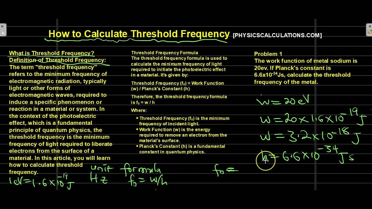 'Video thumbnail for How to Calculate Threshold frequency'