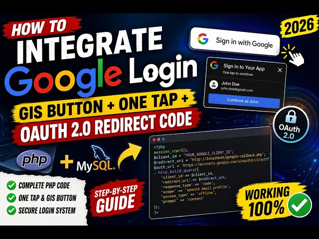 Video thumbnail for How to Integrate Google Login (GIS Button + One Tap + OAuth 2.0 Redirect Code) in PHP & MySQL (2026)