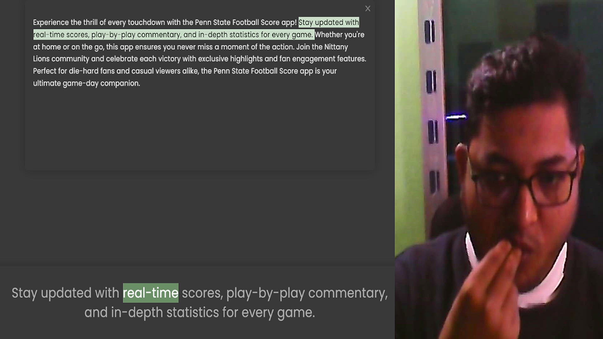 Video thumbnail for Experience the thrill of every touchdown with the Penn State Football Score app! Stay updated with real-time scores, play-by-play commentary, and in-depth statistics for every game. Whether you're at home or on the go, this app ensures yo