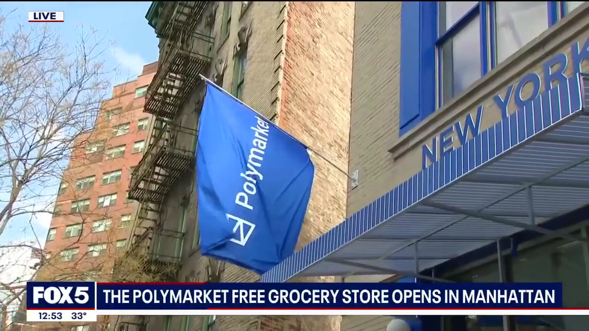 Video thumbnail for 'The Polymarket' free grocery store opens in NYC