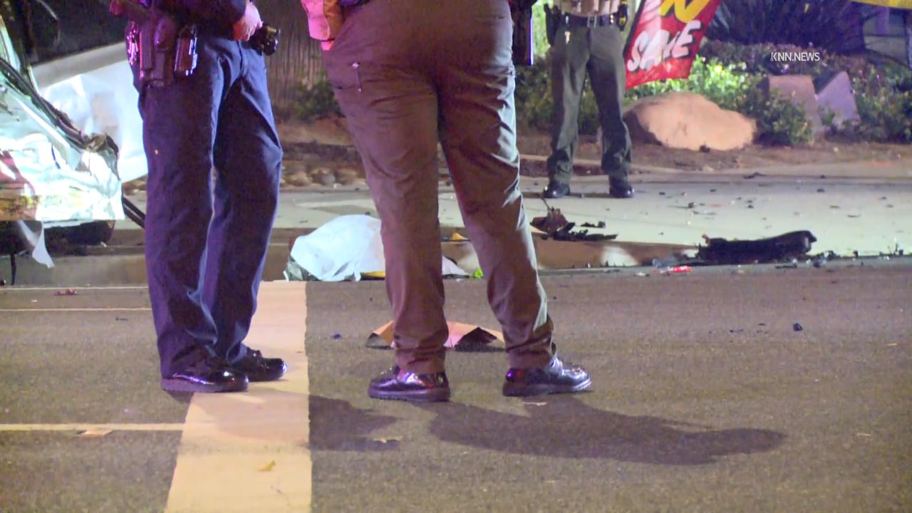 Video thumbnail for US, Los Angeles: Rancho Cucamonga Fatal Crash with Car Wrapped Around Pole.