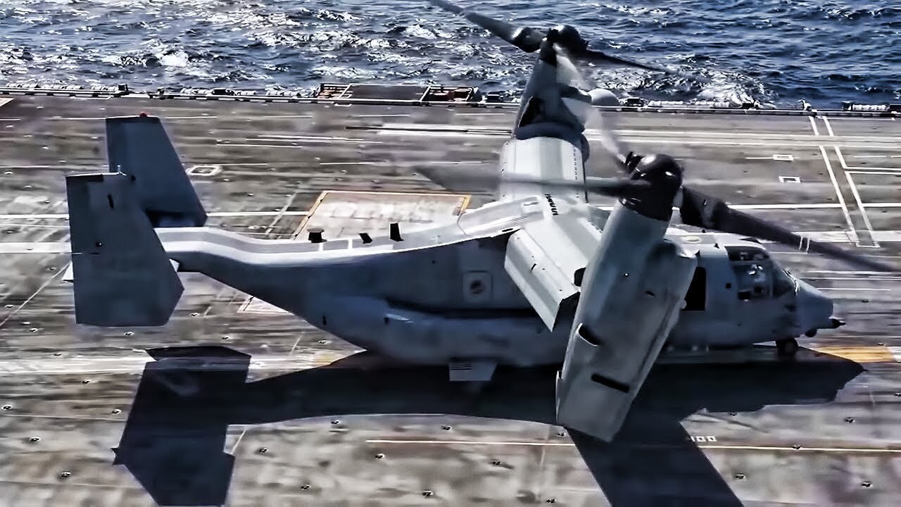 Video thumbnail for MV-22 Osprey Takeoff & Landing on Aircraft Carrier