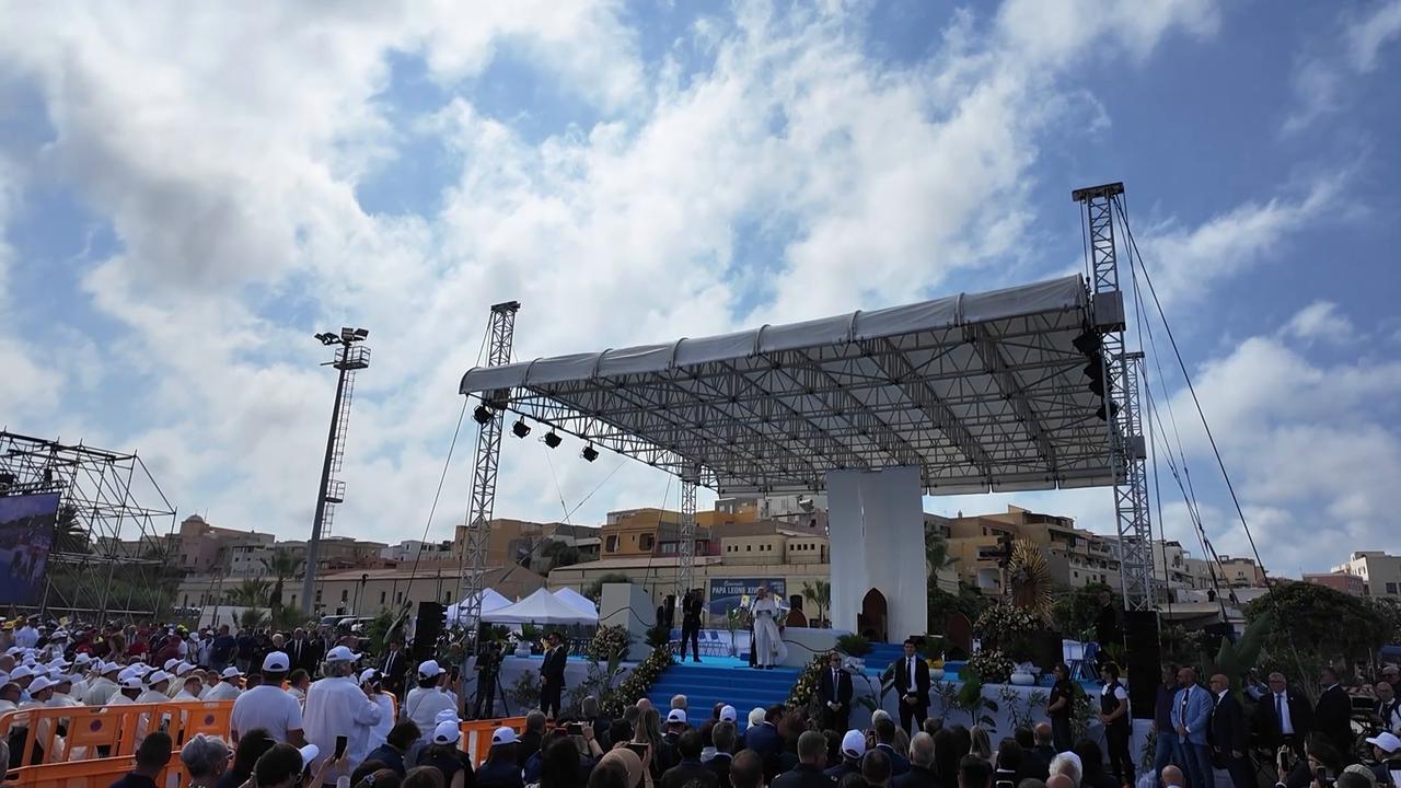 Video thumbnail for Italy: Pope Leo uses Lampedusa visit to challenge Europe, US on migration.