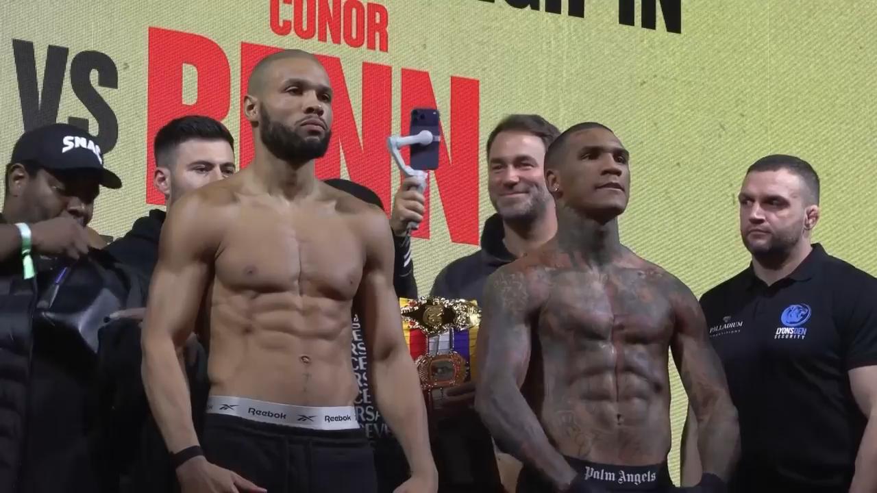 Video thumbnail for Benn weighs in heavier than Eubank Jr. ahead of epic rematch