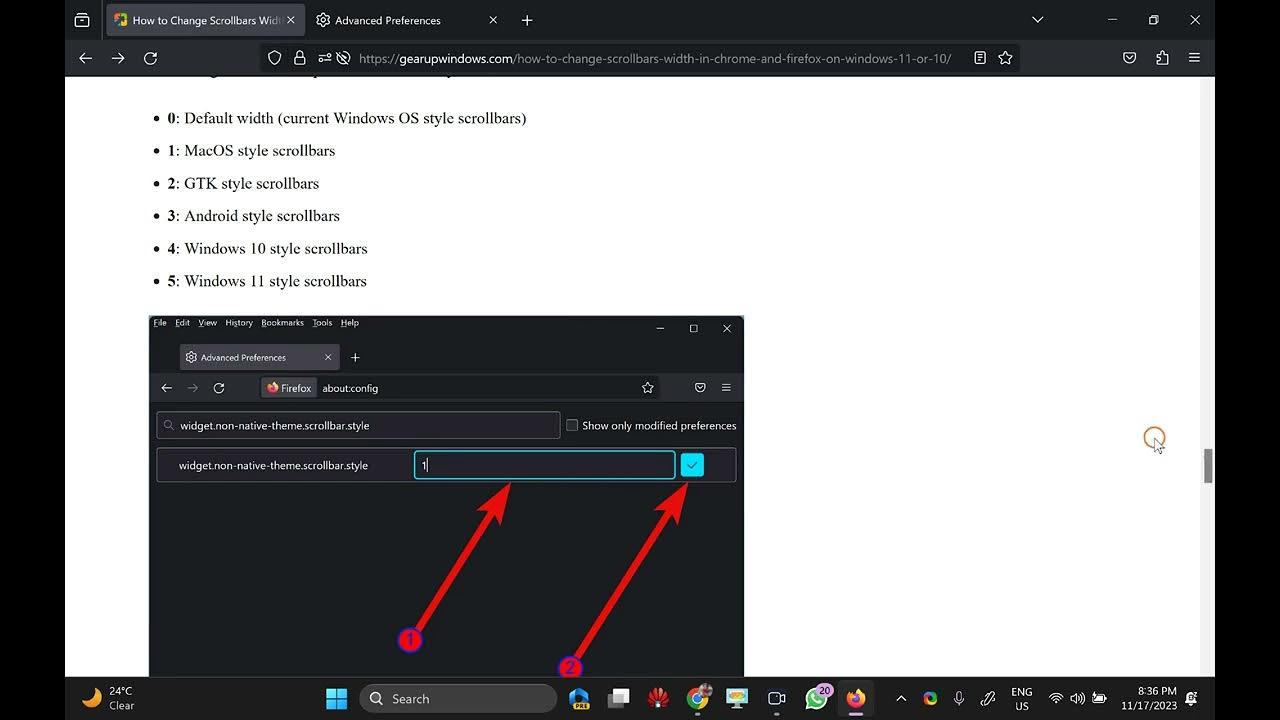 'Video thumbnail for How to Change Scrollbars Width in Firefox on Windows 11 or 10 | GearUpWindows'