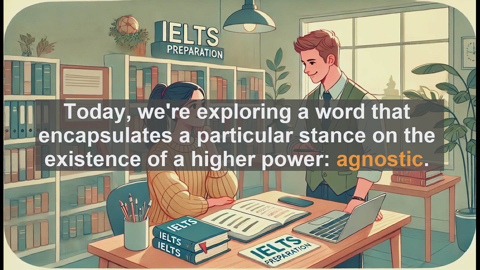 'Video thumbnail for 2000 Must Know IELTS 9.0 Vocabulary - Agnostic: Understanding the Middle Ground of Belief'