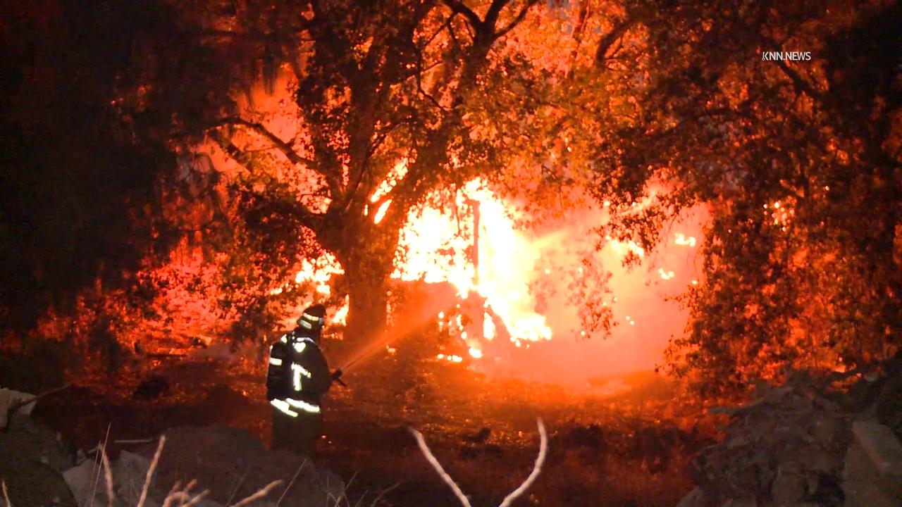 Video thumbnail for US, Los Angeles: Glendora Tesla Crash Causes Hazmat Situation on 57 Freeway and 210 Interchange.