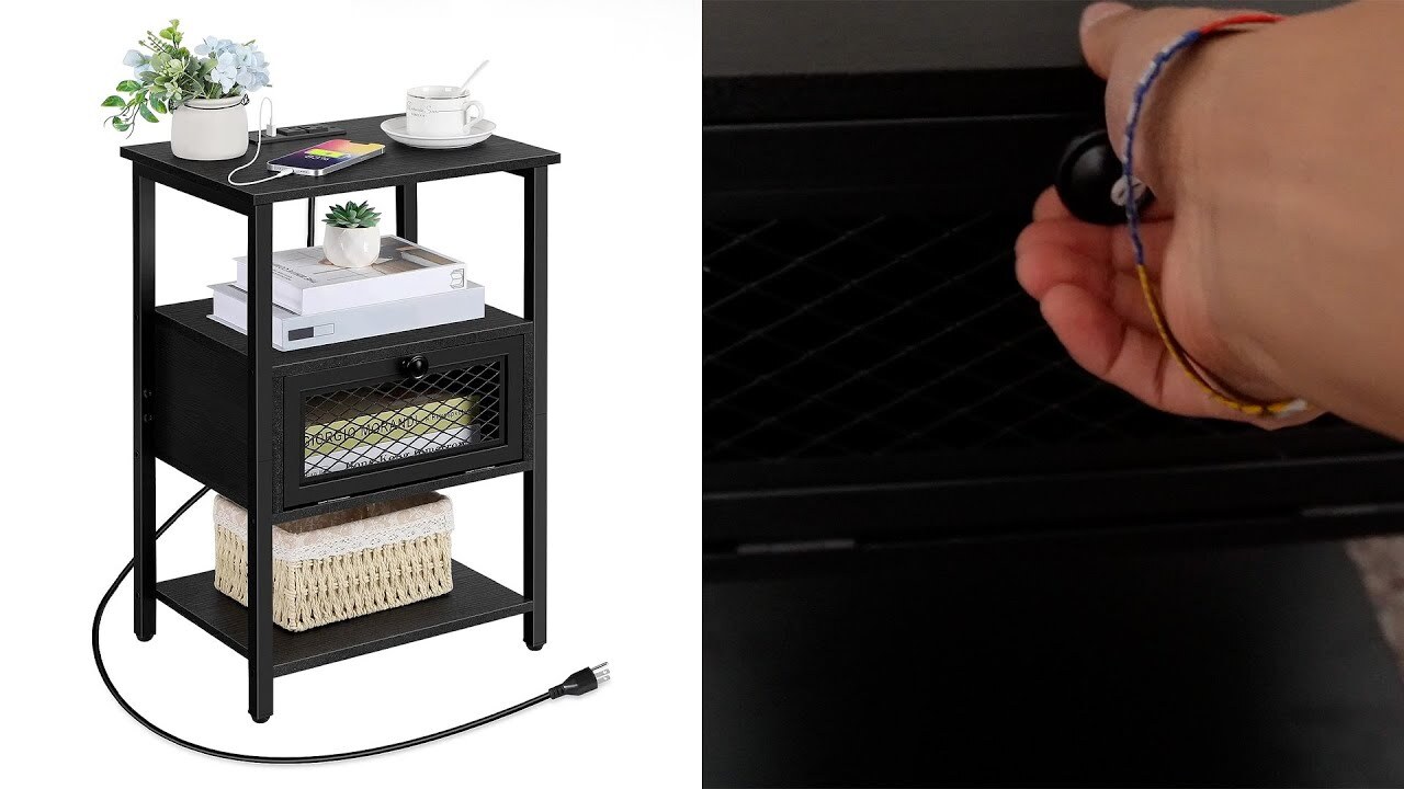 Video thumbnail for OYEAL Black Nightstand with Charging Station Review