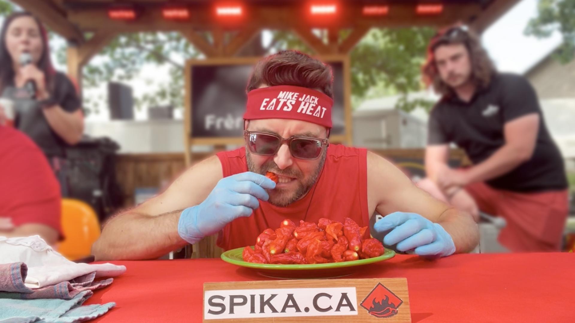 Video thumbnail for Fastest time to eat 50 Bhut Jolokia chillis - 14 mins 37 secs by Mike Jack