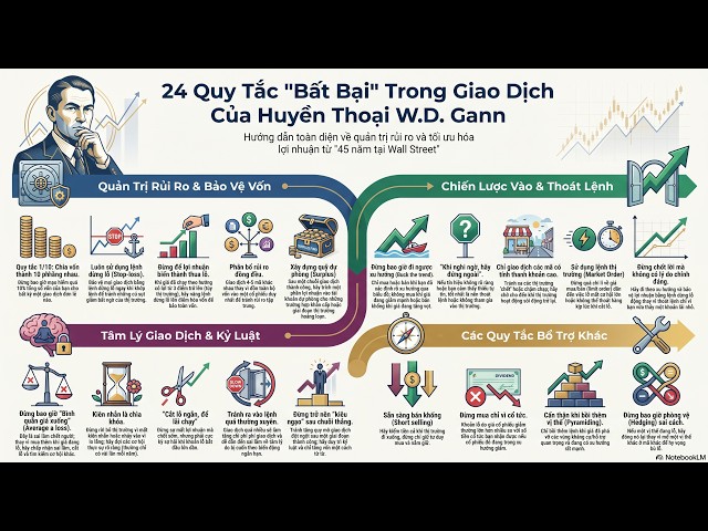 Video thumbnail for 📈 BÍ QUYẾT THẮNG 92% CỦA HUYỀN THOẠI W.D. GANN | 24 Quy Tắc Giao Dịch Bất Biến Bạn Phải Biết!
