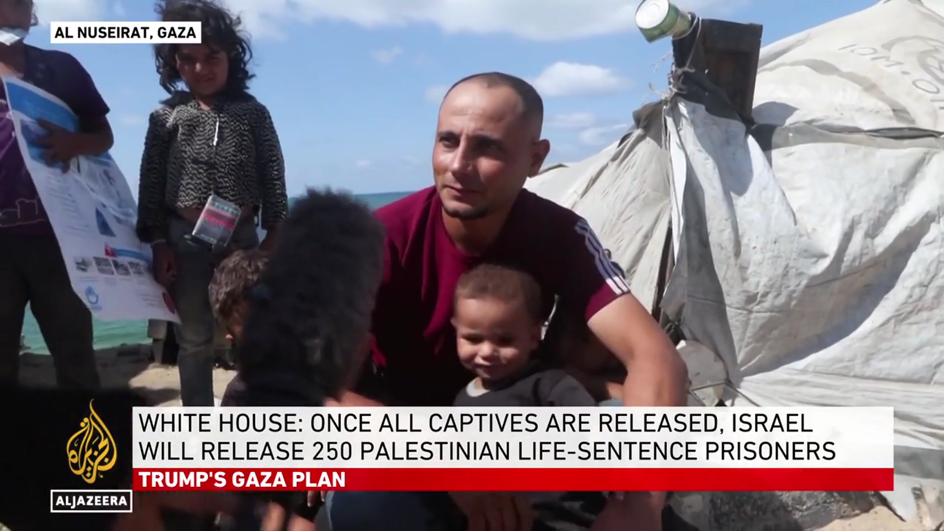 'Video thumbnail for Displaced Palestinians voice doubt and desperation over latest Gaza ceasefire proposal'