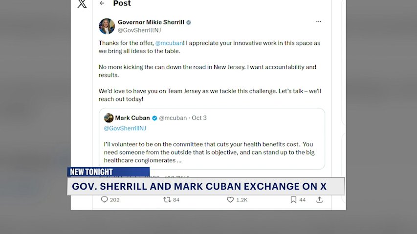 Video thumbnail for 'Let's talk' Gov. Sherrill speaks to billionaire Mark Cuban about health benefit costs