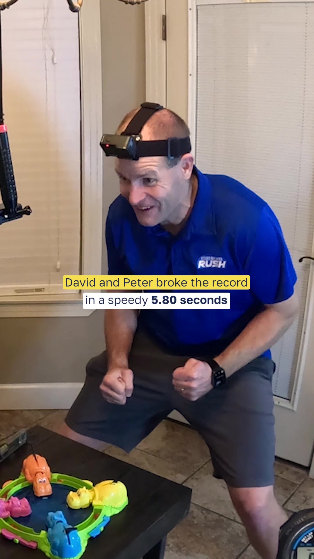 Video thumbnail for Fastest time to clear a game of Hungry Hungry Hippos (team of two) - 5.8 seconds by David and Peter Rush