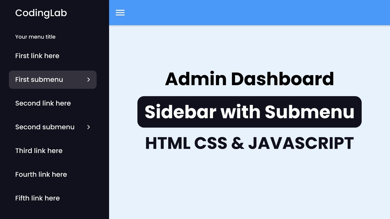 'Video thumbnail for Sidebar Menu in HTML CSS & JavaScript  Sidebar Dropdown Menu  Dashboard Sidebar'