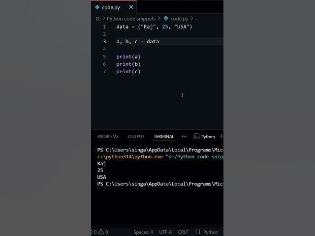 Video thumbnail for One line unpacking magic#PythonTricks #CodeMagic #LearnPython