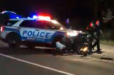 Video thumbnail for Suffolk police vehicle involved in crash in Middle Island
