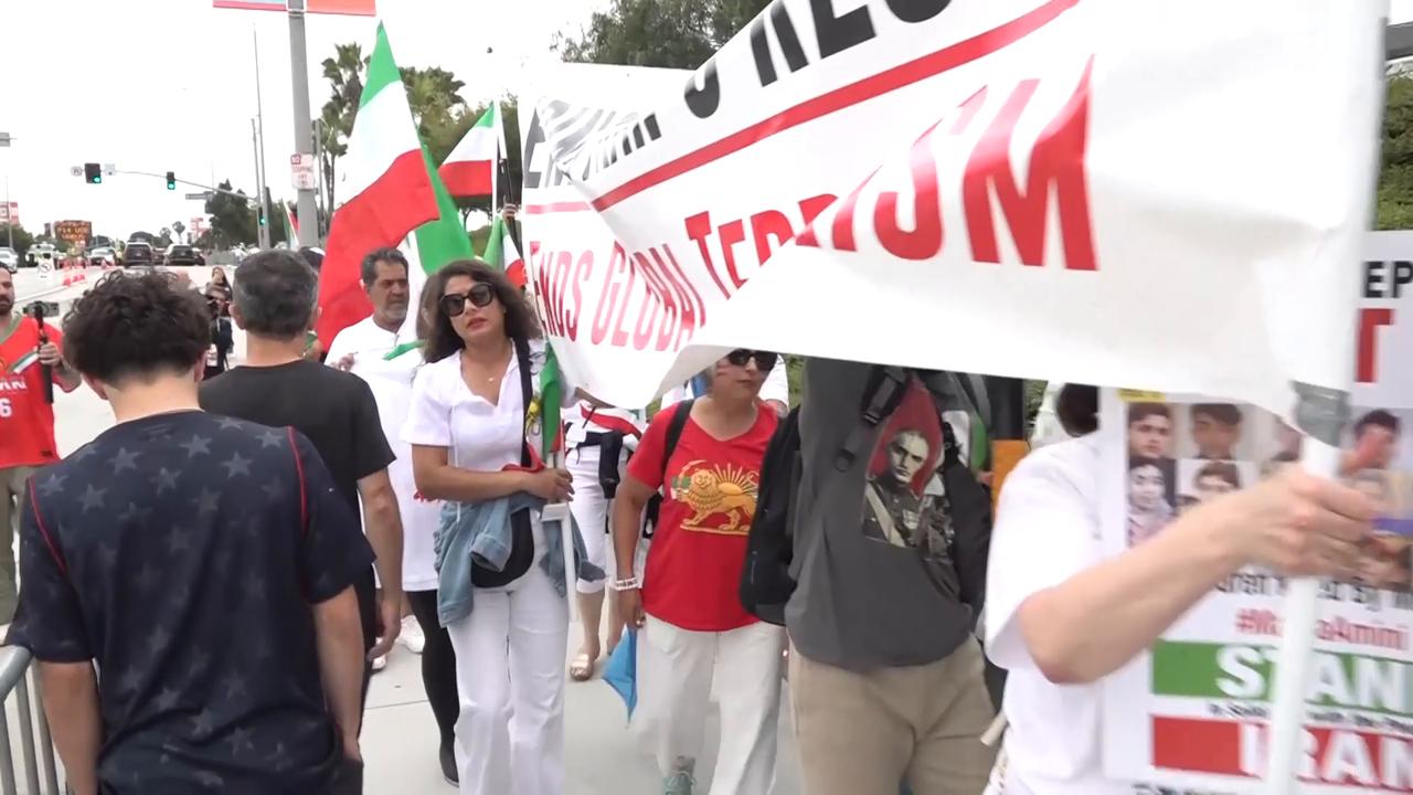 Video thumbnail for US: Anti-Iran government protest held in Los Angeles before World Cup match.
