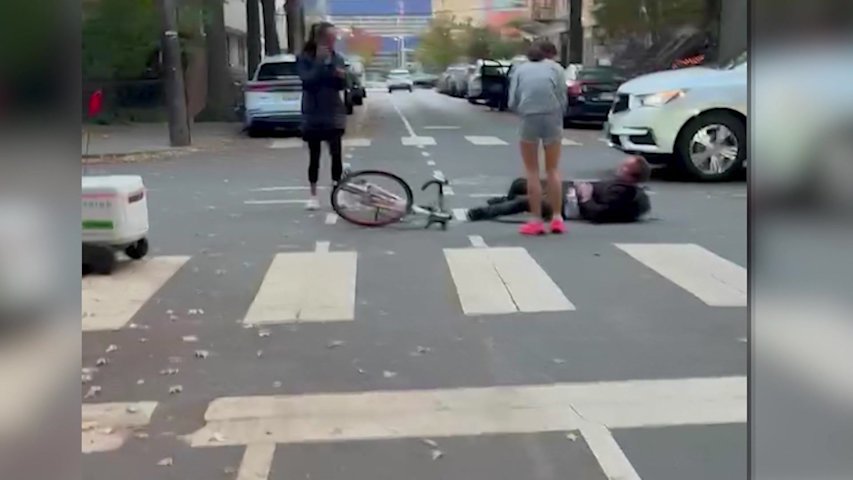 Video thumbnail for New Jersey cyclist sues after delivery robot ‘hit-and-run’ leaves him with broken shoulder, head injury