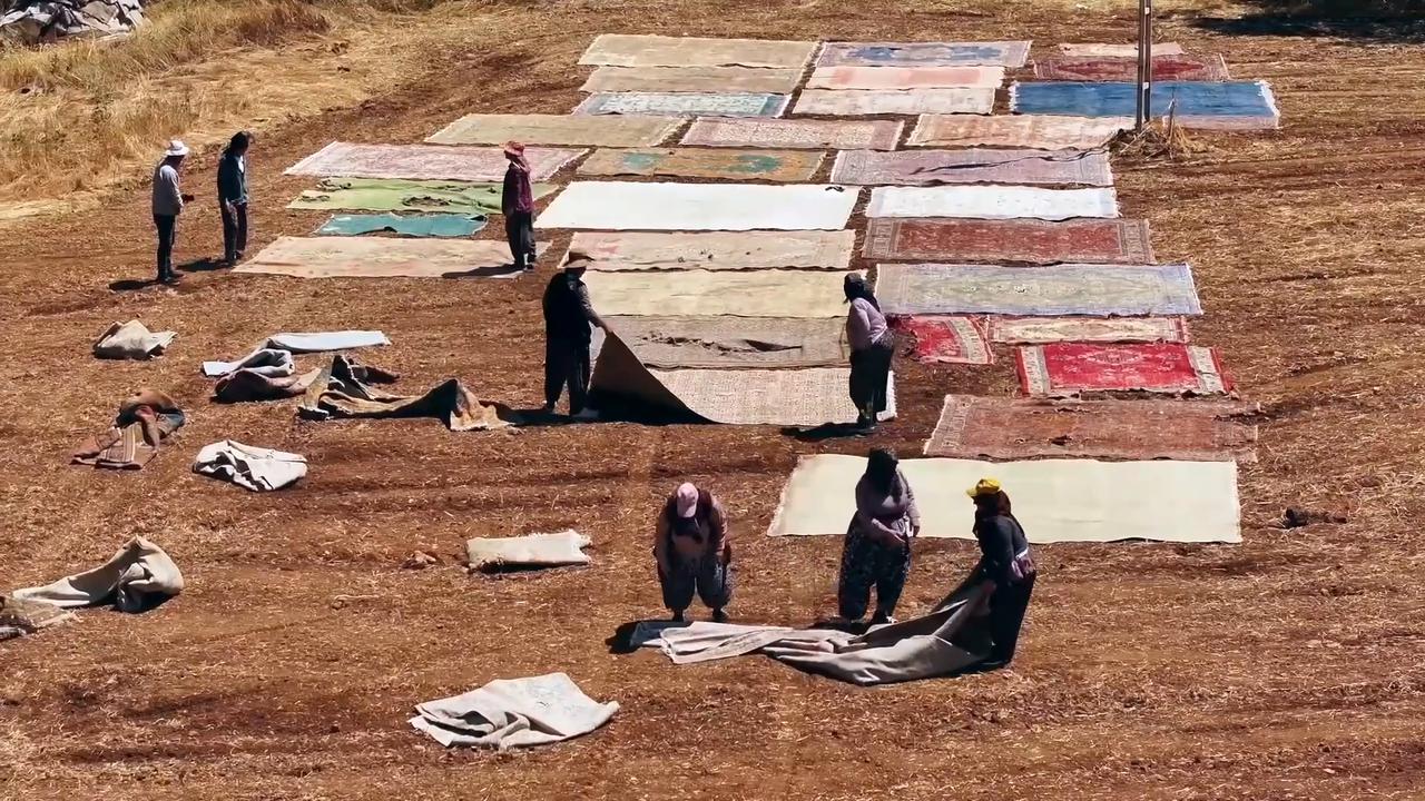 Video thumbnail for Türkiye: Colorful carpets spread across harvested fields in Türkiye's Antalya.