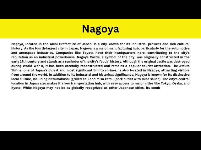 Video thumbnail for Short Paragraph on Nagoya